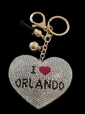 Heart Shaped Orlando Bag Charm Keychain with Crystals